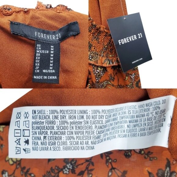 Forever 21 Womens Rust Dot Floral Print Chiffon Tiered Mini Dress Size M NWT - Picture 8 of 8